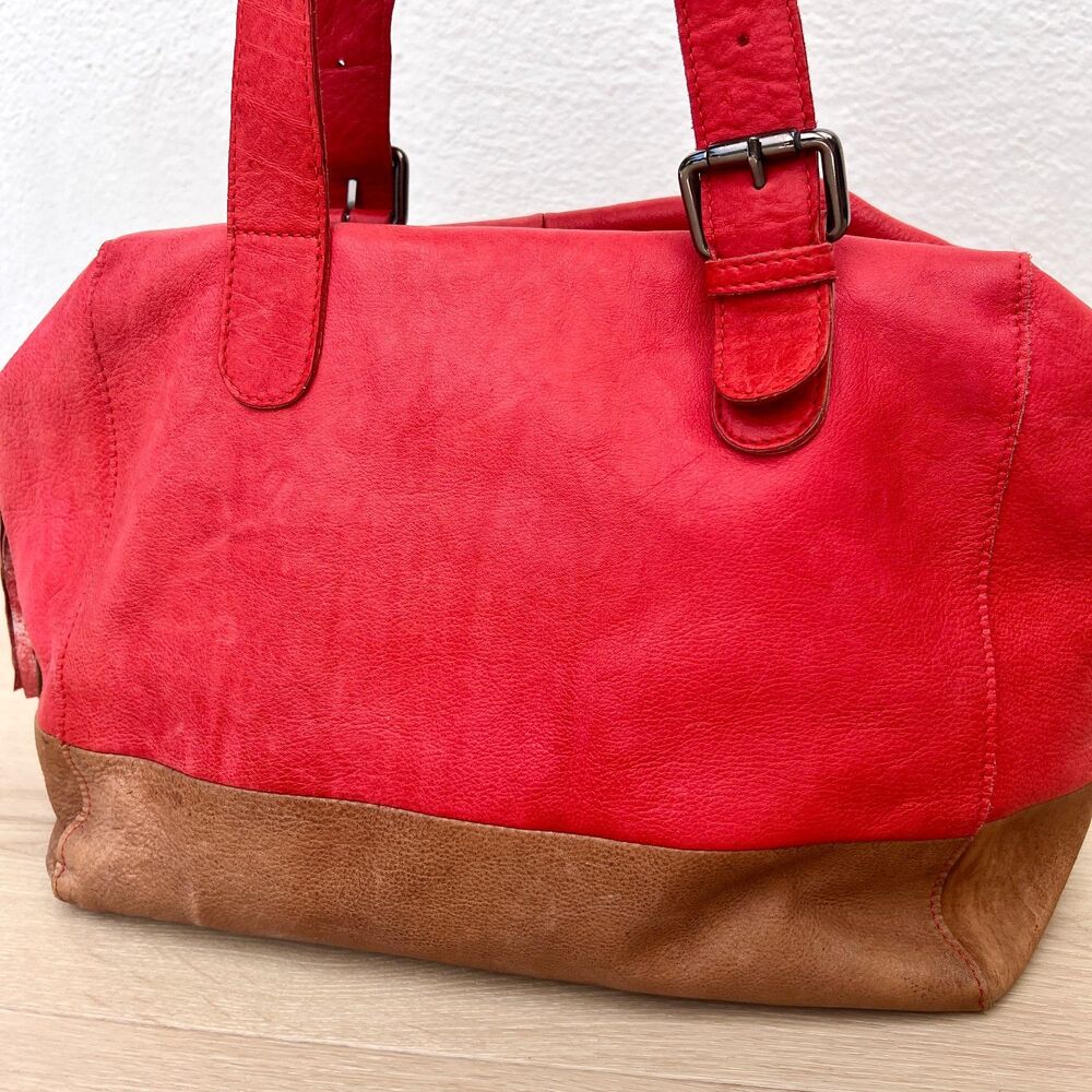 Salvador Bachiller Genuine Leather Cherry Red Callie Collection Satchel Purse - Picture 6 of 16